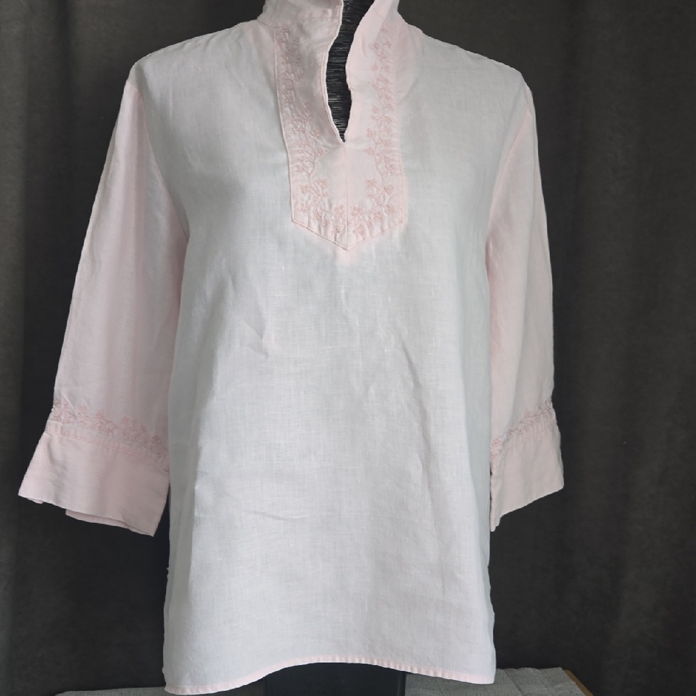 Chic Light Pink Embroidered Women's Tunic